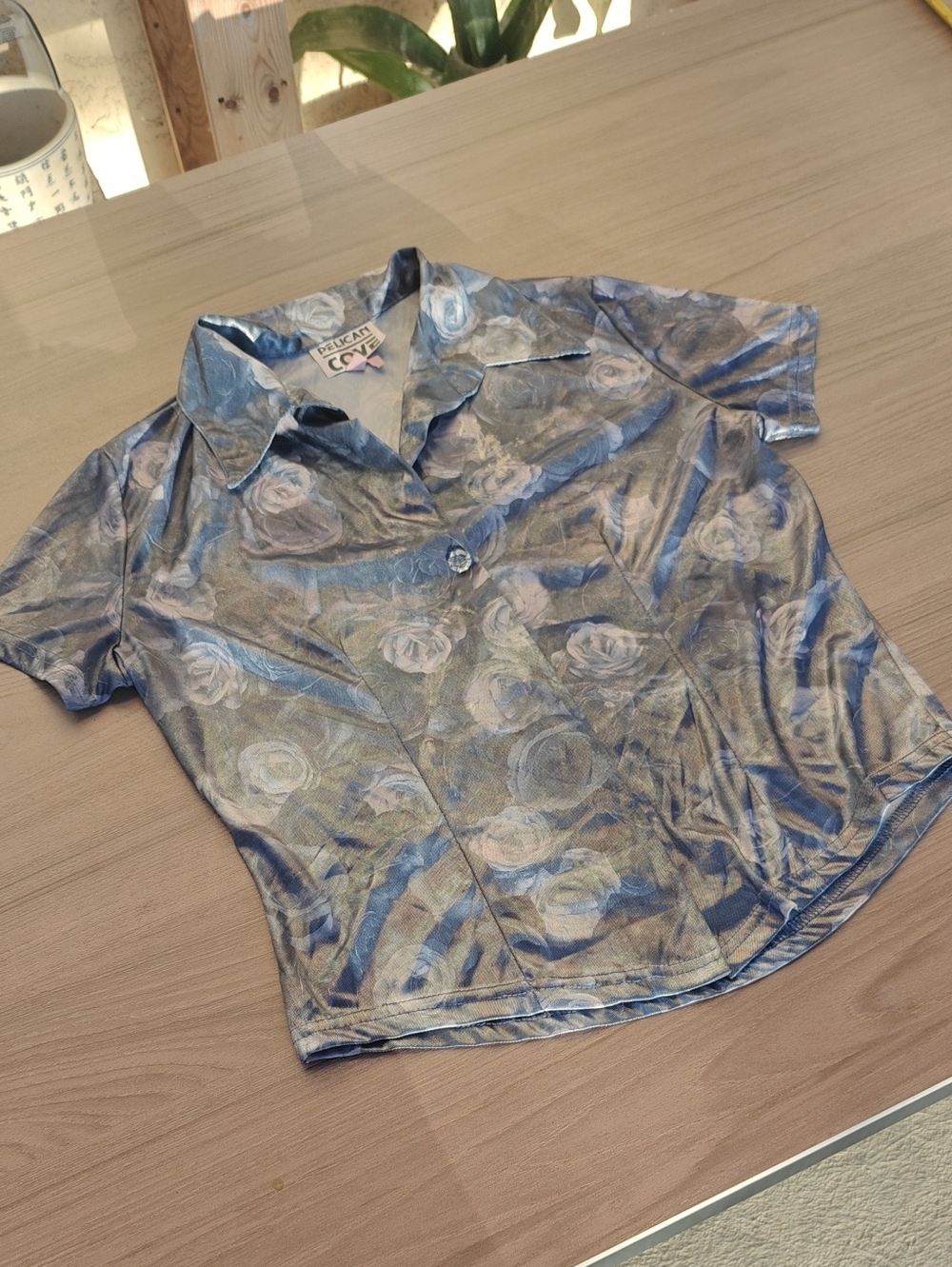 Vintage 90s Y2K Pelican Cove Floral Rose Print Short Sleeve Blouse